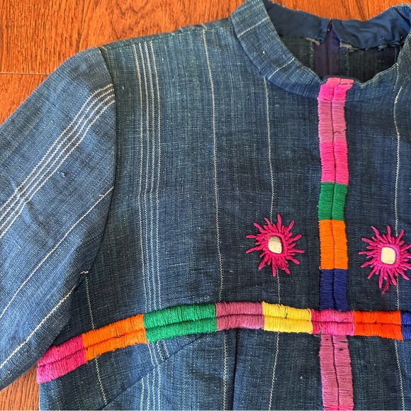 Vintage 1970s Indigo Stripe Embroidered Dress Boho Hippie 70s - Picture 9 of 9